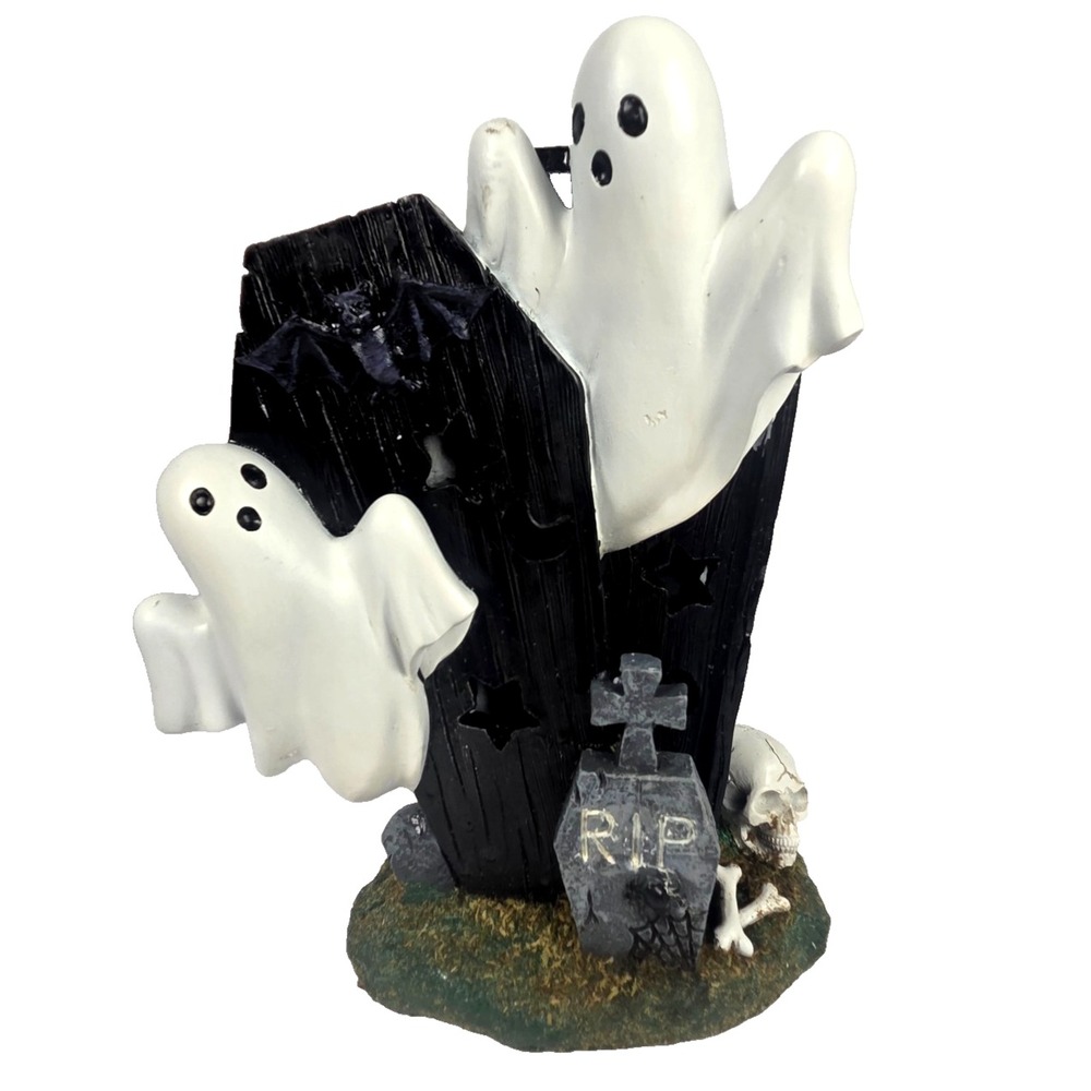 Spooky Hollow Ghost Coffin LED Figurine Adult 9in Black White NEW Halloween